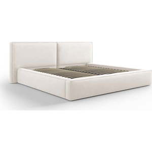 Béžová čalouněná dvoulůžková postel s úložným prostorem a roštem 200x200 cm Arendal – Cosmopolitan Design obraz