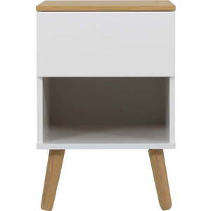 Bílý noční stolek s nohami z dubového dřeva Tenzo Dot obraz