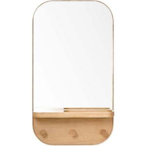 Nástěnné zrcadlo s věšákem a úložnou poličkou z dubového dřeva Wireworks Butler, 41 x 73, 5 cm obraz