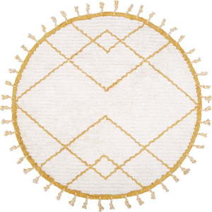 Bílo-žlutý bavlněný ručně vyrobený koberec Nattiot Come, ø 120 cm obraz