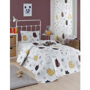 Set přehozu přes postel a povlaku na polštář s příměsí bavlny Eponj Home Hello Cats White, 160 x 220 cm obraz