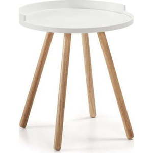 Bílý odkládací stolek s dřevěným podnožím Kave Home Bruk obraz