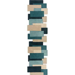 Modro-béžový vlněný koberec běhoun 230x60 cm Abstract Collage - Flair Rugs obraz