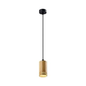 Černé závěsné svítidlo s dřevěným stínidlem ø 7 cm Tubo – Candellux Lighting obraz