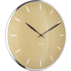 Hořčicově žluté skleněné nástěnné hodiny Karlsson Leaf, ø 40 cm obraz