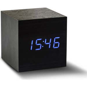 Černý budík s modrým LED displejem Gingko Cube Click Clock obraz