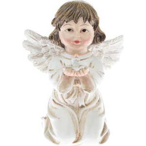 Bílá soška anděla s knihou Dakls, výška 10, 5 cm obraz