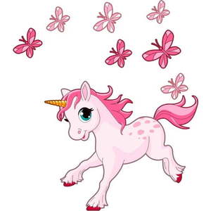 Nástěnné dětské samolepky Ambiance Pink Unicorn and Papillons obraz