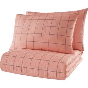Růžový přehoz přes postel se 2 povlaky na polštář z ranforce bavlny Mijolnir Piga, 225 x 240 cm obraz