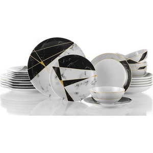 24dílná sada porcelánového nádobí Kütahya Porselen Black&White obraz