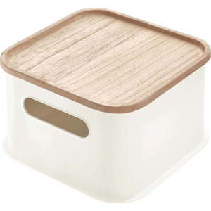 Bílý úložný box s víkem ze dřeva paulownia iDesign Eco Handled, 21, 3 x 21, 3 cm obraz