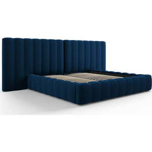 Tmavě modrá čalouněná dvoulůžková postel s úložným prostorem a roštem 180x200 cm Gina – Milo Casa obraz