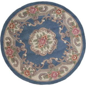 Modrý vlněný koberec Flair Rugs Aubusson, ⌀ 120 cm obraz