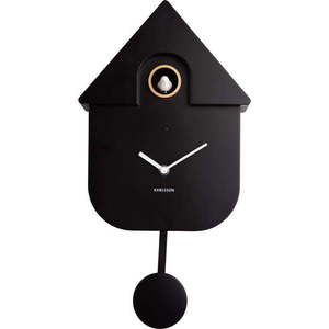 Černé nástěnné kyvadlové hodiny Karlsson Modern Cuckoo, 21, 5 x 41, 5 cm obraz
