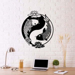 Černá kovová nástěnná dekorace Fish Yin Yang, 41 x 49 cm obraz