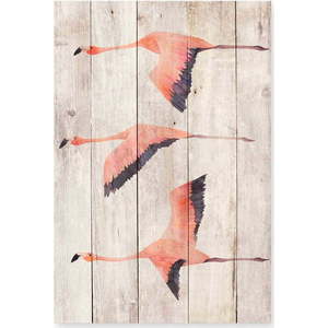 Nástěnná dekorace z borovicového dřeva Madre Selva Flying Flamingo, 60 x 40 cm obraz
