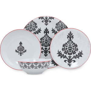 24dílná sada černo-bílého porcelánového nádobí Kütahya Porselen Ornaments obraz