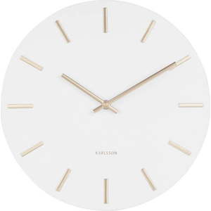 Bílé nástěnné hodiny s ručičkami ve zlaté barvě Karlsson Charm, ø 30 cm obraz