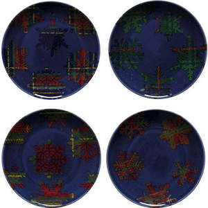 Sada 4 modro-červených dezertních talířů z kameniny Casafina Snowflake, ø 21, 6 cm obraz
