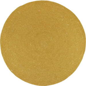 Hořčicově žlutý ručně vyrobený koberec ze směsi vlny a bavlny Nattiot Neethu, ø 110 cm obraz