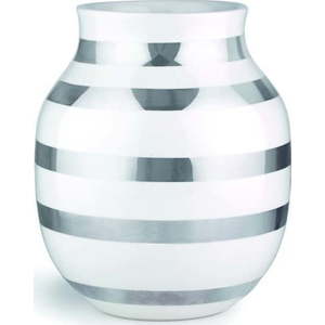 Bílá kameninová váza s detaily ve stříbrné barvě Kähler Design Omaggio, výška 20 cm obraz