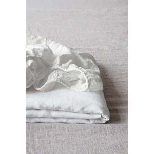 Bílé lněné elastické prostěradlo Linen Tales, 180 x 200 cm obraz