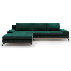 Lahvově zelená rozkládací rohová pohovka se sametovým potahem Windsor & Co Sofas Astre, levý roh obraz
