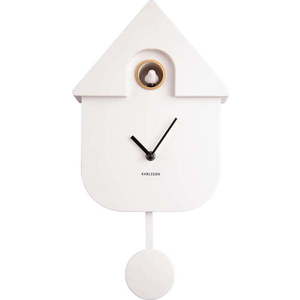 Bílé nástěnné kyvadlové hodiny Karlsson Modern Cuckoo, 21, 5 x 41, 5 cm obraz