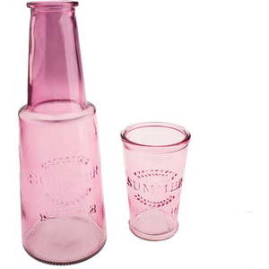 Růžová skleněná karafa se sklenicí, 800 ml obraz
