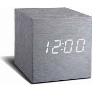 Šedý budík s bílým LED displejem Gingko Cube Click Clock obraz