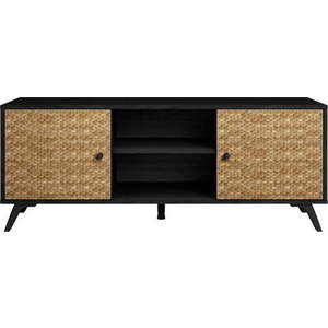 Černý TV stolek v dekoru exotického dřeva 136x53 cm Hanoi - Marckeric obraz