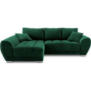 Lahvově zelená rozkládací rohová pohovka se sametovým potahem Windsor & Co Sofas Nuage, levý roh obraz