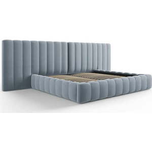 Světle modrá čalouněná dvoulůžková postel s úložným prostorem a roštem 200x200 cm Gina – Milo Casa obraz