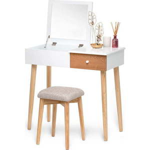 Bílý toaletní stolek se zrcadlem, šperkovnicí a stoličkou Bonami Essentials Beauty obraz