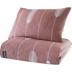 Růžový přehoz přes postel s povlakem na polštář z ranforce bavlny Mijolnir Modena, 180 x 225 cm obraz