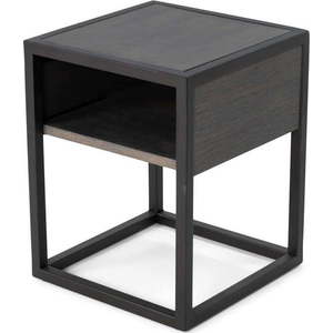 Černý/šedý noční stolek s deskou z dubového dřeva s poličkami Diva – Spinder Design obraz