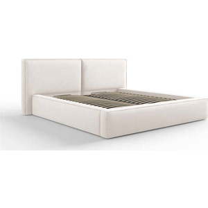 Béžová čalouněná dvoulůžková postel s úložným prostorem a roštem 180x200 cm Arendal – Cosmopolitan Design obraz