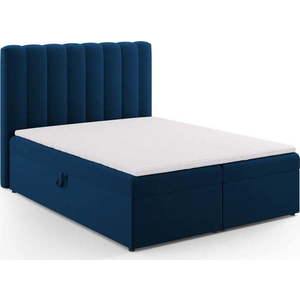 Tmavě modrá boxspring postel s úložným prostorem 160x200 cm Gina – Milo Casa obraz