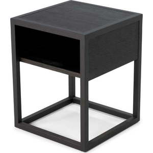 Černý noční stolek s deskou z dubového dřeva s poličkami Diva – Spinder Design obraz