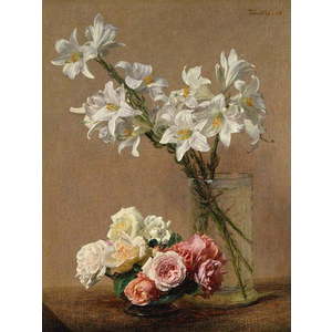 Reprodukce obrazu Henri Fantin-Latour - Roses and Lilies, 45 x 60 cm obraz