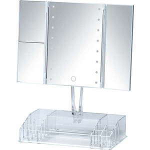 Bílé rozkládací kosmetické zrcadlo s LED podsvícením a organizérem na make-up Fanano obraz
