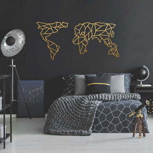 Kovová nástěnná dekorace ve zlaté barvě Geometric World Map, 120 x 58 cm obraz