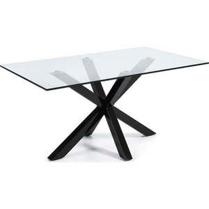 Jídelní stůl se skleněnou deskou Kave Home s černým podnožím, 160 x 90 cm obraz