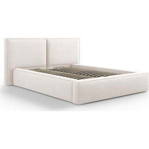 Béžová čalouněná dvoulůžková postel s úložným prostorem a roštem 140x200 cm Arendal – Cosmopolitan Design obraz