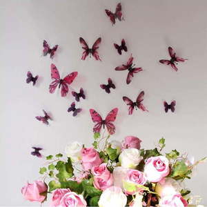 Sada 18 růžových adhezivních 3D samolepek Ambiance Butterflies obraz