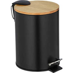 Černý odpadkový koš s bambusovým víkem Wenko Tortona, 3 l obraz