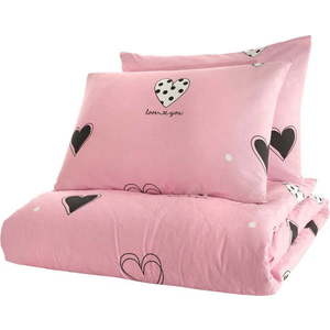 Růžový přehoz přes postel se 2 povlaky na polštář z ranforce bavlny Mijolnir Hati, 225 x 240 cm obraz