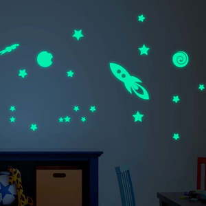 Sada nástěnných dětských svítících samolepek Ambiance Rockets Stars and Planets obraz