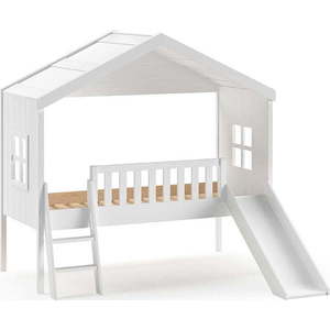 Bílá domečková vyvýšená dětská postel z borovicového dřeva 90x200 cm – Vipack obraz