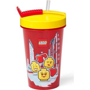 Červený kelímek se žlutým víčkem a brčkem LEGO® Iconic, 500 ml obraz